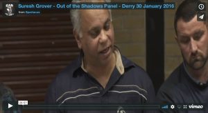 Suresh speaking at the Out of the Shadows Panel Discussion at Bloody Sunday 2016